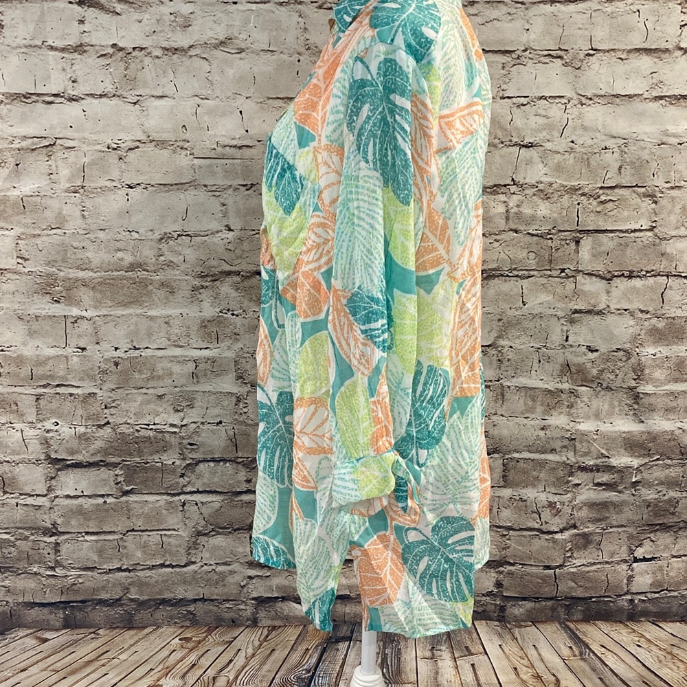 Ruby Rd. Tropical Leaf Button-Down Shirt - Picture 4 of 6